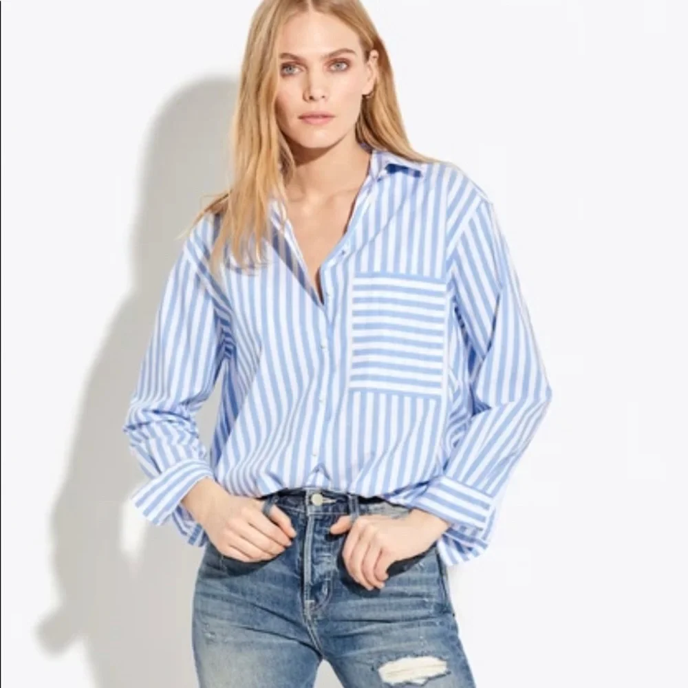 AYR the deep end striped button up in blue - Picture 1 of 4